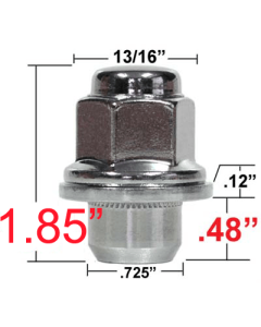 CHROME TOYOTA FACTORY STYLE LUG NUT, 12MMX1.5, 1.85" OVERALL LENGTH (various quantities)